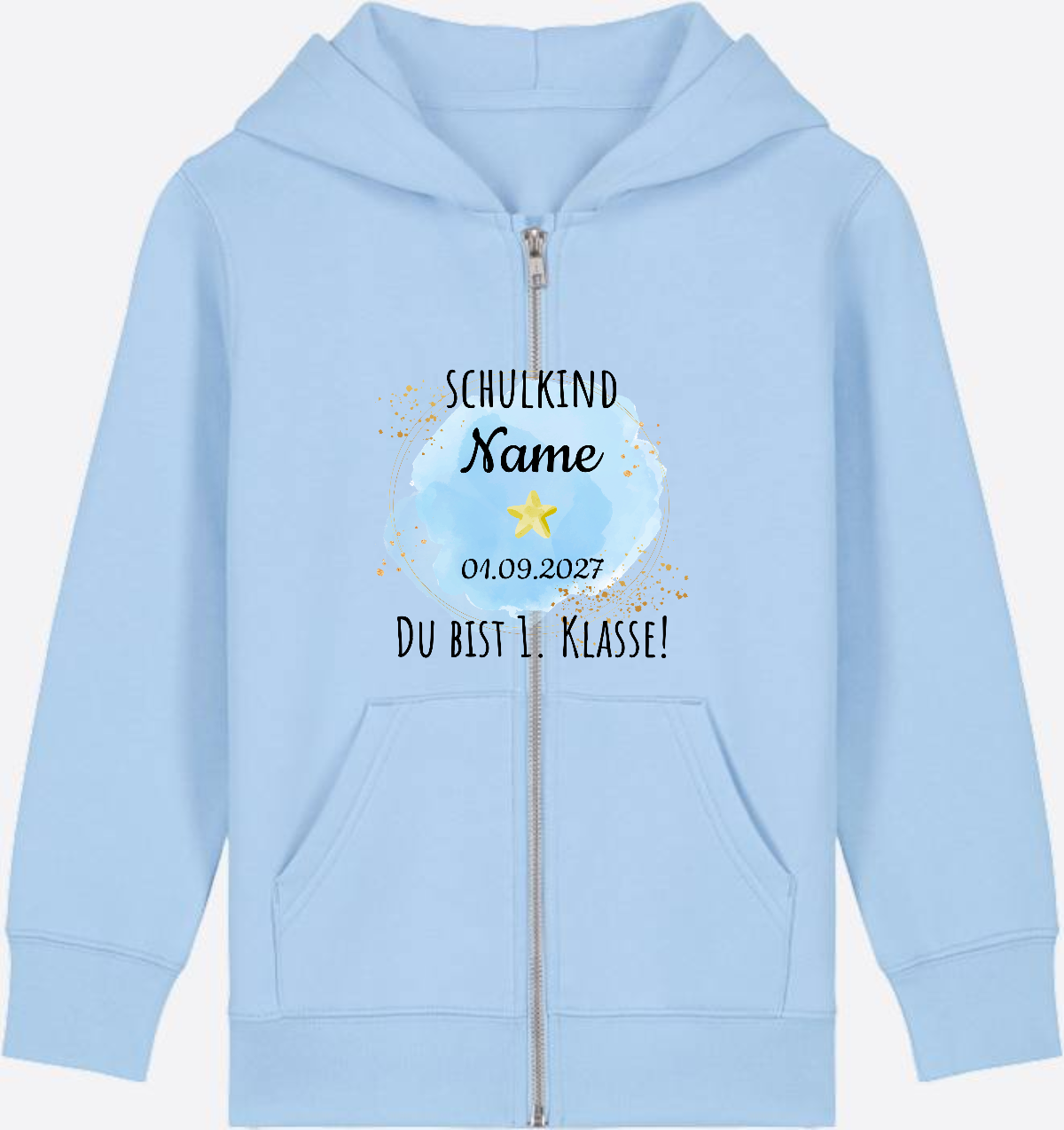 Zip-Hoodie Schulkind - Du bist erste Klasse mit Wunschnamen - Blue Soul Herzseite