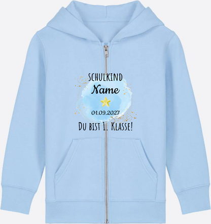 Zip-Hoodie Schulkind - Du bist erste Klasse mit Wunschnamen - Blue Soul Herzseite