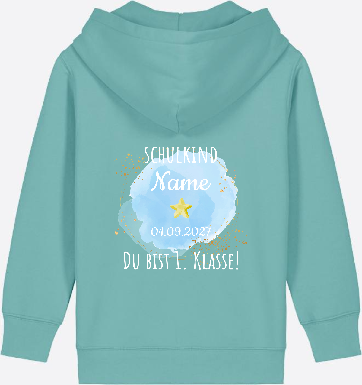 Zip-Hoodie Schulkind - Du bist erste Klasse mit Wunschnamen - Teal Monstera