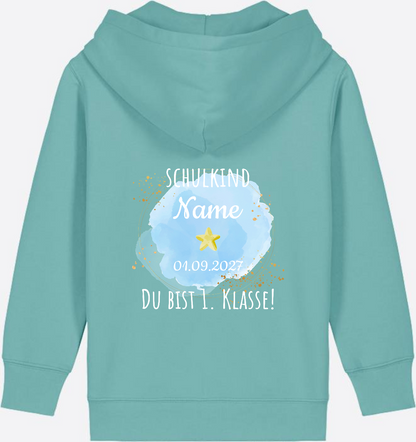 Zip-Hoodie Schulkind - Du bist erste Klasse mit Wunschnamen - Teal Monstera
