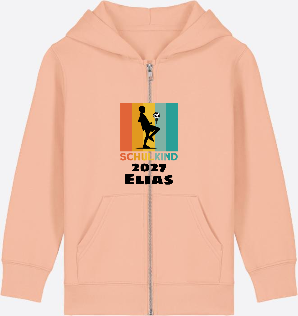 Zip-Hoodie Schulkind Fußball – Personalisiert mit Wunschname - Fraiche Peche Herzseite
