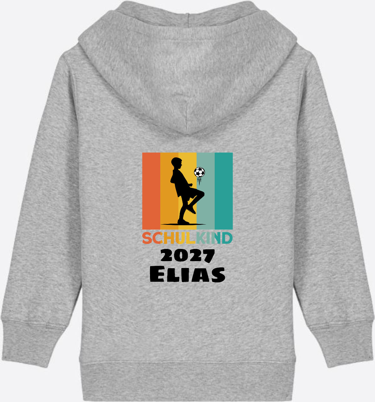 Zip-Hoodie Schulkind Fußball – Personalisiert mit Wunschname - Heather Grey