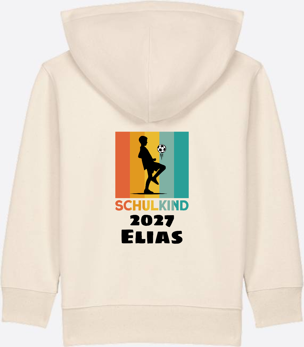 Zip-Hoodie Schulkind Fußball – Personalisiert mit Wunschname - Natural Raw
