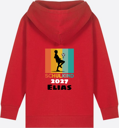 Zip-Hoodie Schulkind Fußball – Personalisiert mit Wunschname - Red
