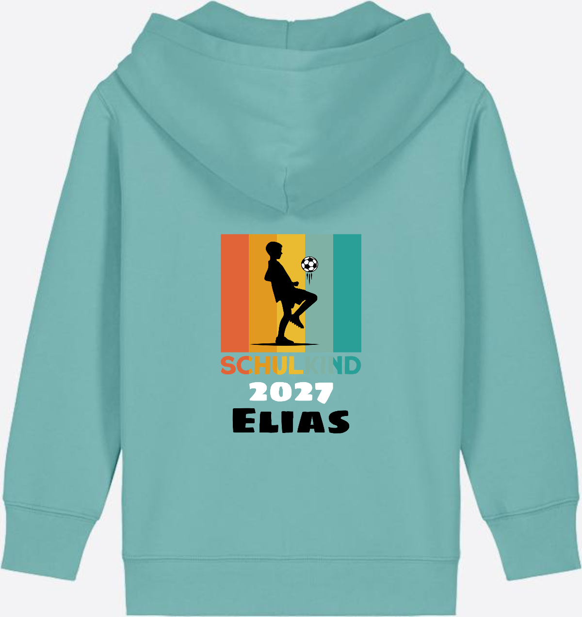 Zip-Hoodie Schulkind Fußball – Personalisiert mit Wunschname - Teal Monstera