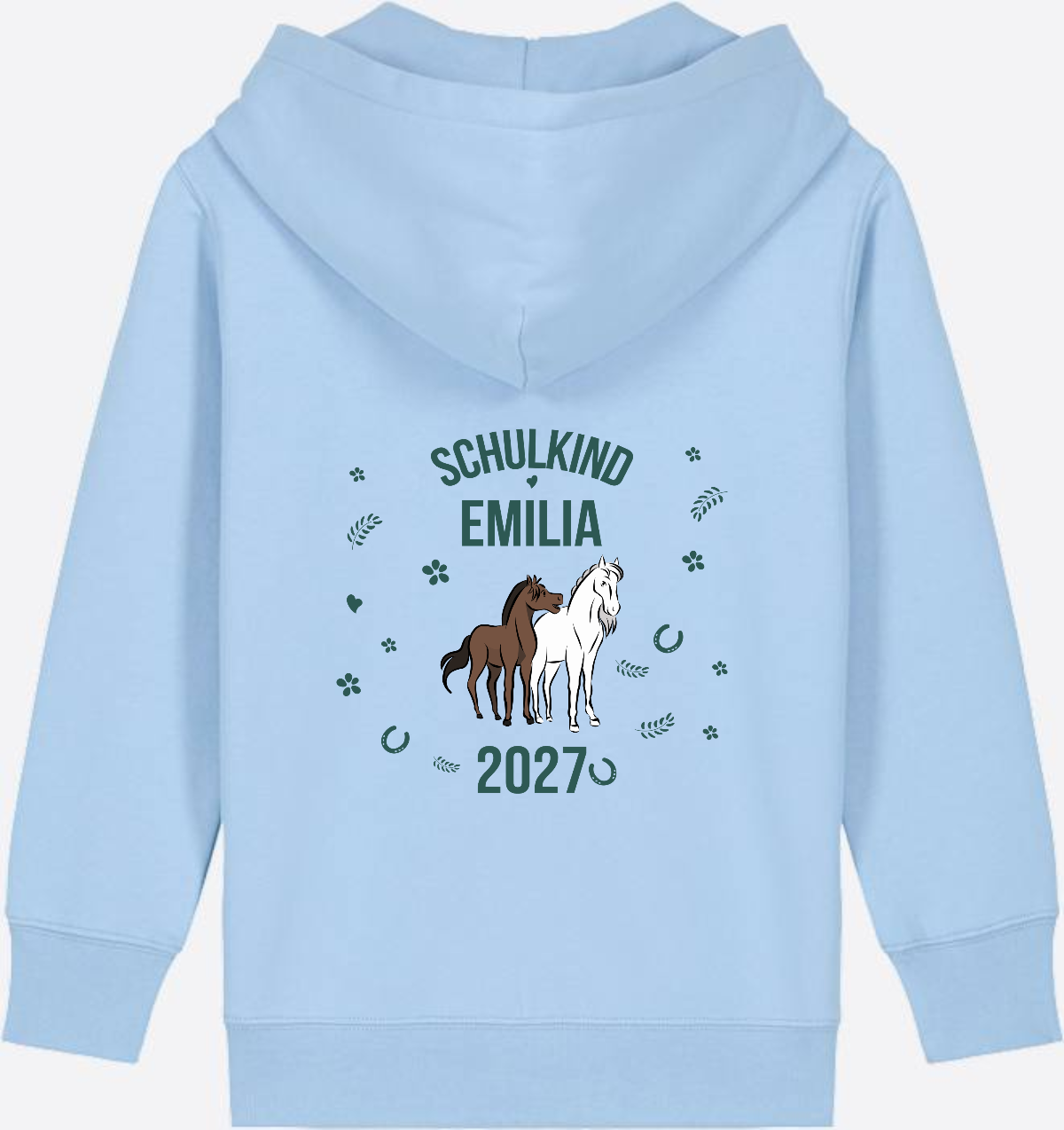 Zip-Hoodie Schulkind mit Pferd – Personalisiert mit Name - Blue Soul