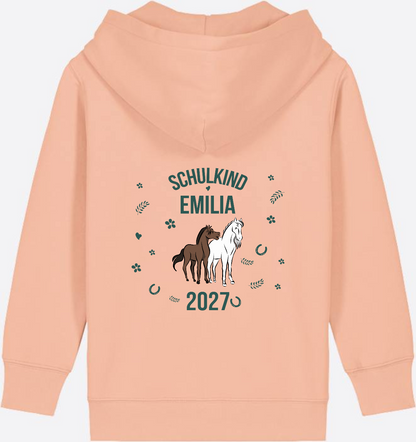 Zip-Hoodie Schulkind mit Pferd – Personalisiert mit Name - Fraiche Peche
