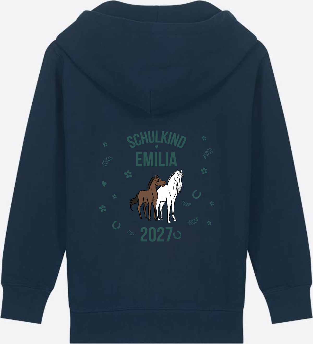 Zip-Hoodie Schulkind mit Pferd – Personalisiert mit Name - French Navy