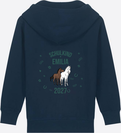 Zip-Hoodie Schulkind mit Pferd – Personalisiert mit Name - French Navy