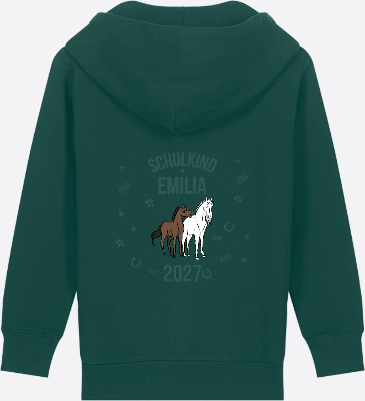 Zip-Hoodie Schulkind mit Pferd – Personalisiert mit Name - Glazed Green