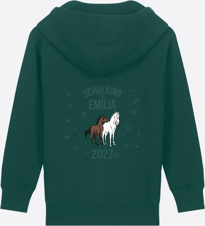 Zip-Hoodie Schulkind mit Pferd – Personalisiert mit Name - Glazed Green