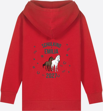 Zip-Hoodie Schulkind mit Pferd – Personalisiert mit Name - Red