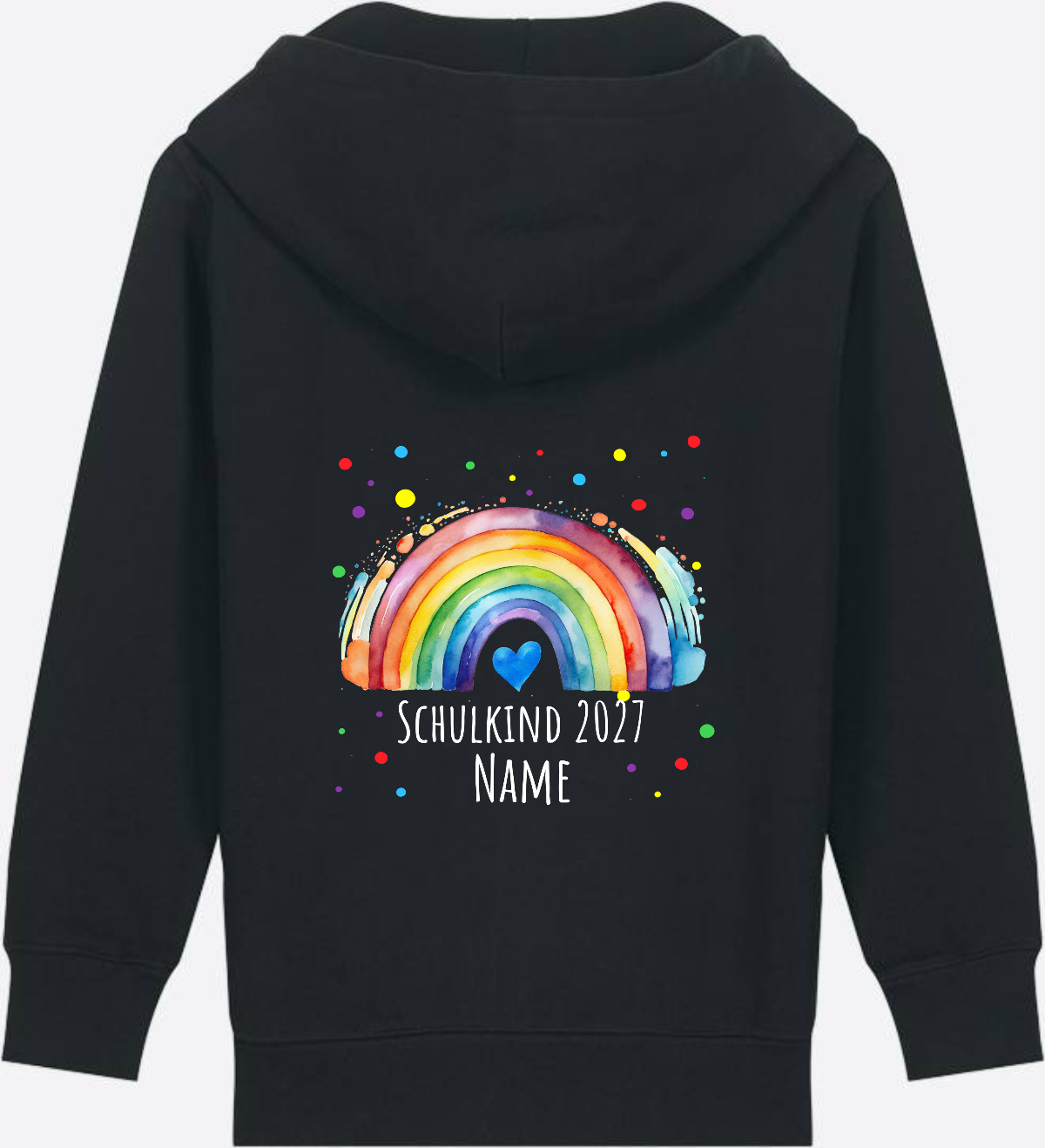 Zip-Hoodie Schulkind Regenbogen – Personalisiert mit Name - Black