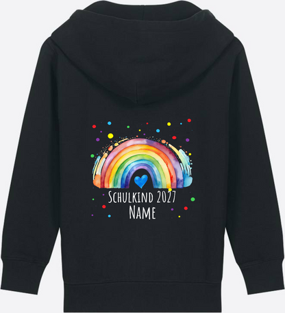 Zip-Hoodie Schulkind Regenbogen – Personalisiert mit Name - Black