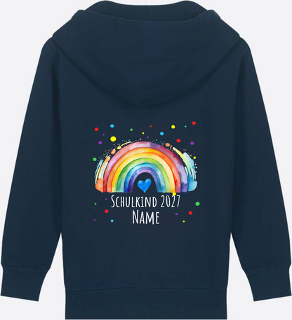 Zip-Hoodie Schulkind Regenbogen – Personalisiert mit Name - French Navy