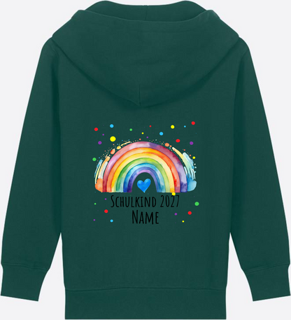 Zip-Hoodie Schulkind Regenbogen – Personalisiert mit Name - Glazed Green