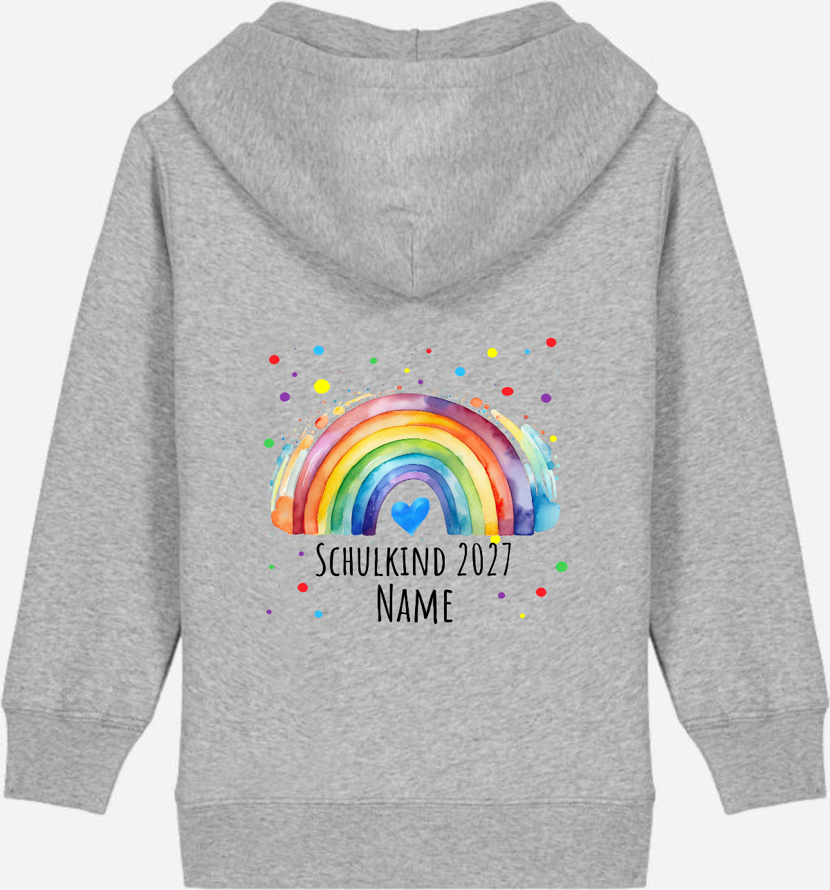 Zip-Hoodie Schulkind Regenbogen – Personalisiert mit Name - Heather Grey