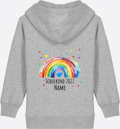 Zip-Hoodie Schulkind Regenbogen – Personalisiert mit Name - Heather Grey