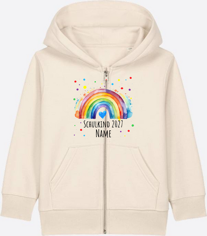 Zip-Hoodie Schulkind Regenbogen – Personalisiert mit Name - Natural Raw Herzseite