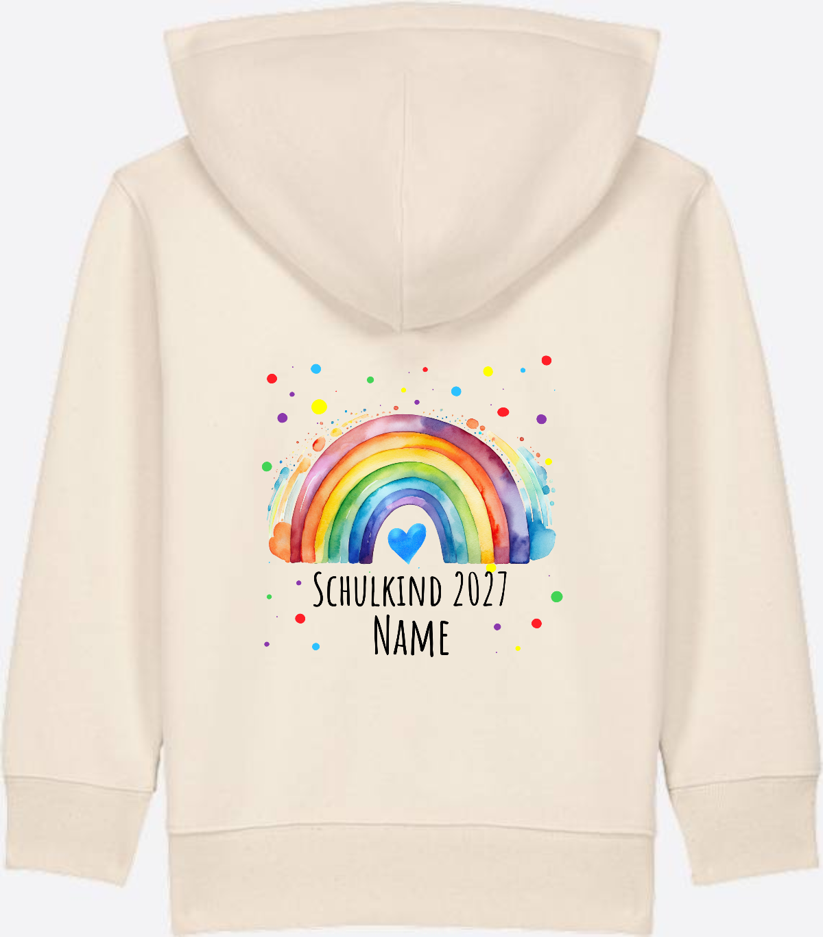 Zip-Hoodie Schulkind Regenbogen – Personalisiert mit Name - Natural Raw