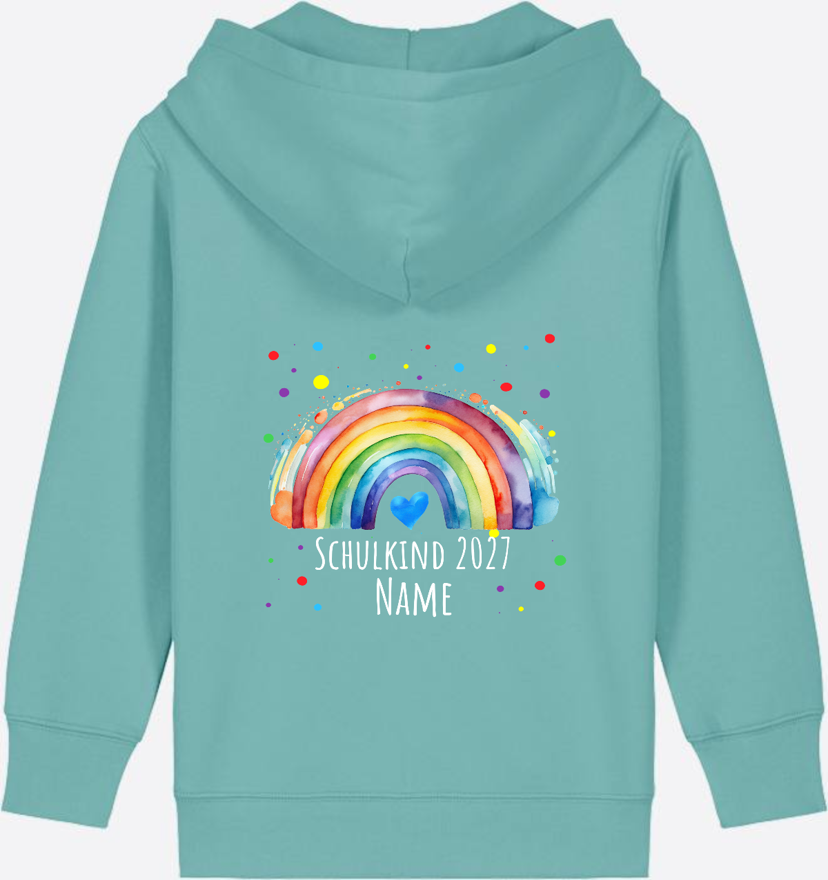 Zip-Hoodie Schulkind Regenbogen – Personalisiert mit Name - Teal Monstera