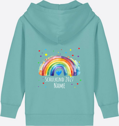 Zip-Hoodie Schulkind Regenbogen – Personalisiert mit Name - Teal Monstera