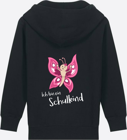 Zip-Hoodie Schulkind Schmetterling mit Wunschnamen - Black
