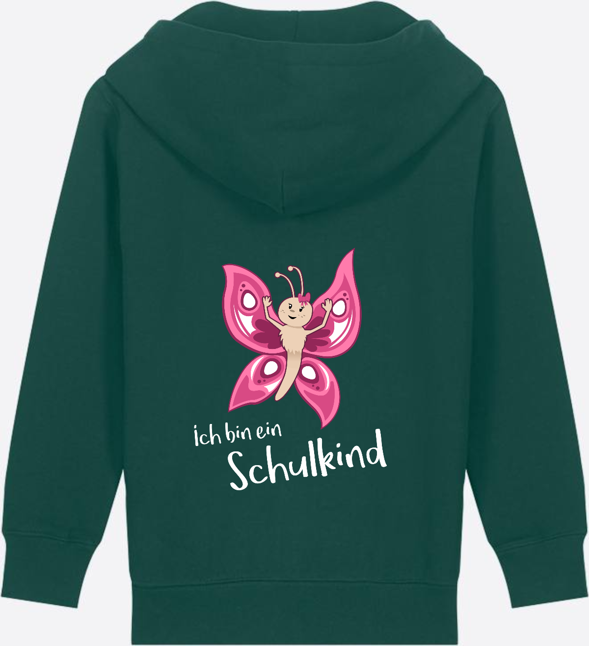 Zip-Hoodie Schulkind Schmetterling mit Wunschnamen - Glazed Green