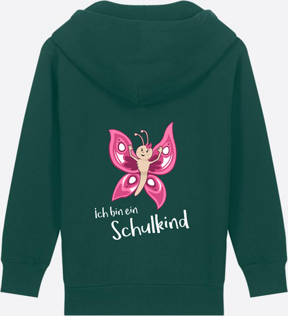 Zip-Hoodie Schulkind Schmetterling mit Wunschnamen - Glazed Green