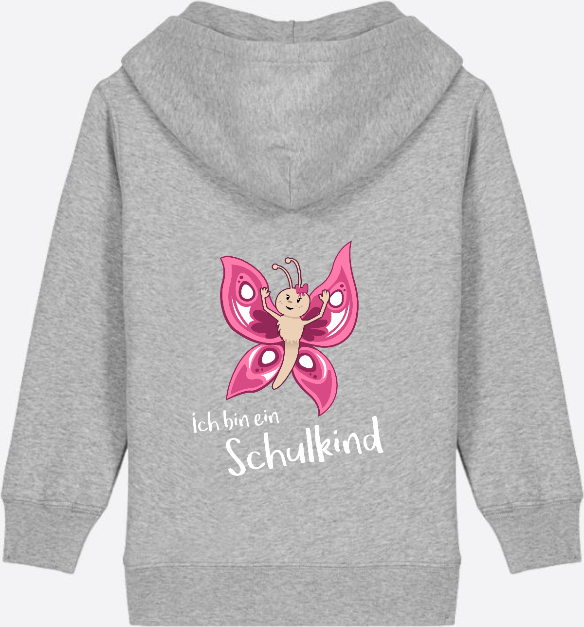 Zip-Hoodie Schulkind Schmetterling mit Wunschnamen - Heather Grey
