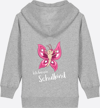 Zip-Hoodie Schulkind Schmetterling mit Wunschnamen - Heather Grey
