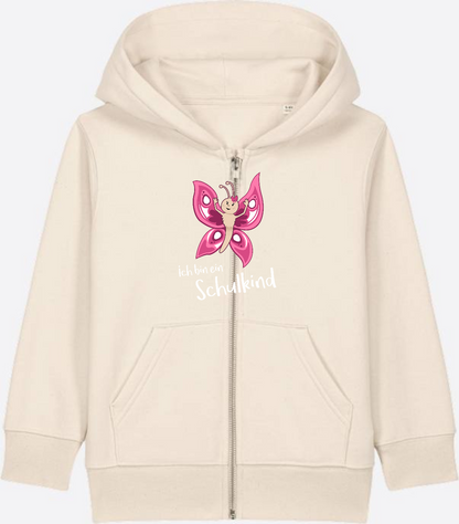 Zip-Hoodie Schulkind Schmetterling mit Wunschnamen - Natural Raw Herzseite