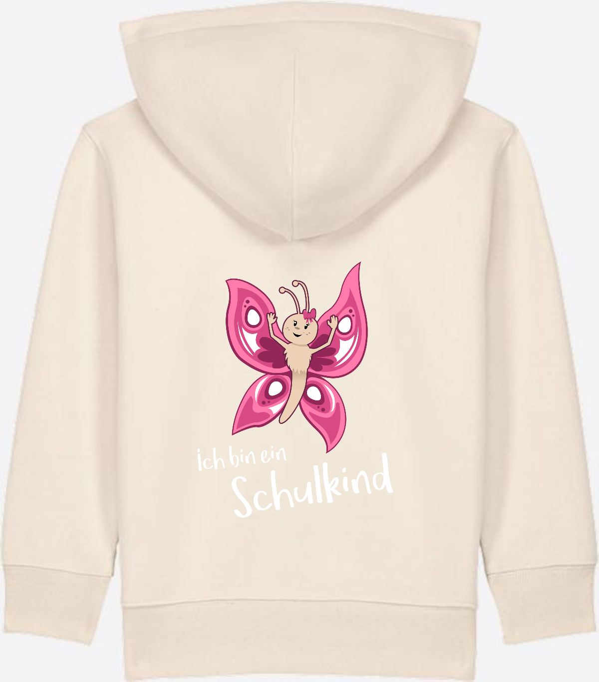 Zip-Hoodie Schulkind Schmetterling mit Wunschnamen - Natural Raw
