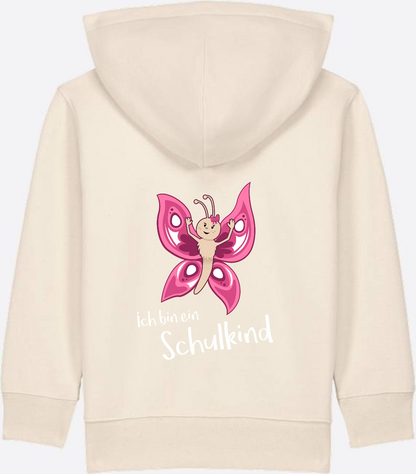 Zip-Hoodie Schulkind Schmetterling mit Wunschnamen - Natural Raw