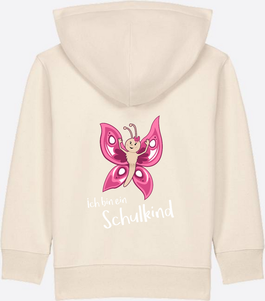 Zip-Hoodie Schulkind Schmetterling mit Wunschnamen - Natural Raw