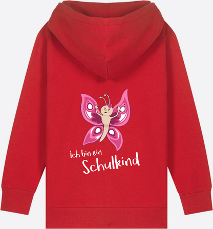 Zip-Hoodie Schulkind Schmetterling mit Wunschnamen - Red