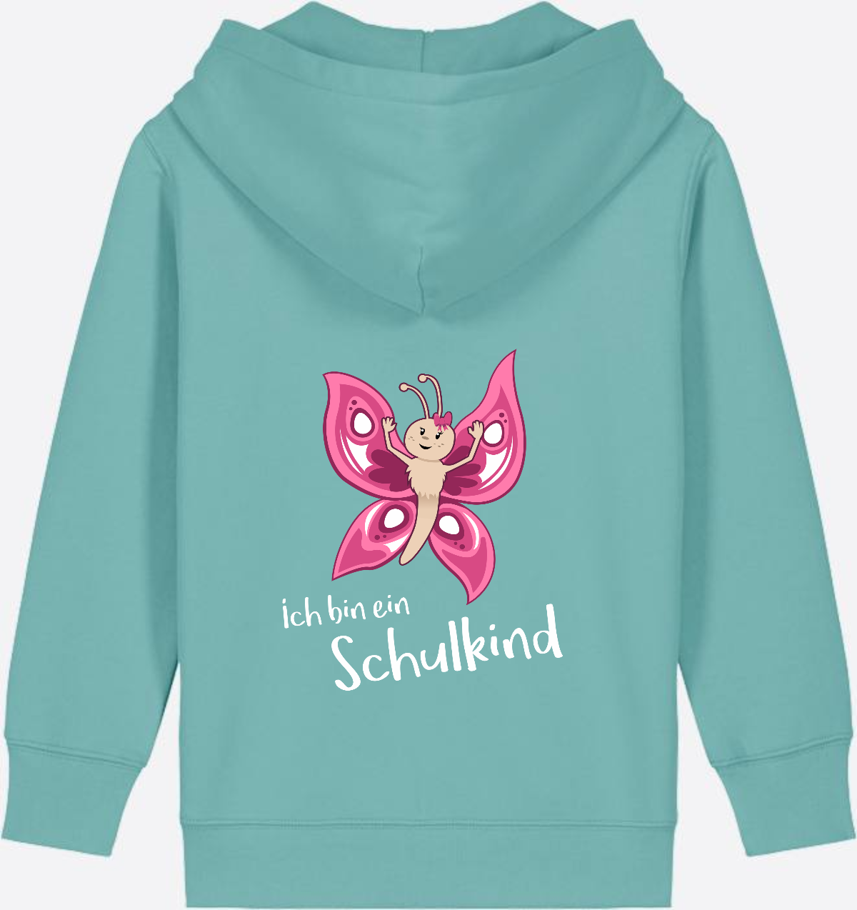Zip-Hoodie Schulkind Schmetterling mit Wunschnamen - Teal Monstera