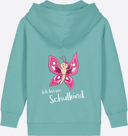 Zip-Hoodie Schulkind Schmetterling mit Wunschnamen - Teal Monstera