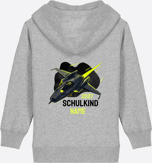 Zip-Hoodie Schulkind Spaceshuttle personalisiert mit Name - Heather Grey