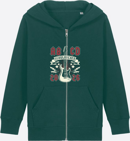Zip-Hoodie zur Einschulung: Schulrocker mit Wunschnamen - Glazed Green Herzseite