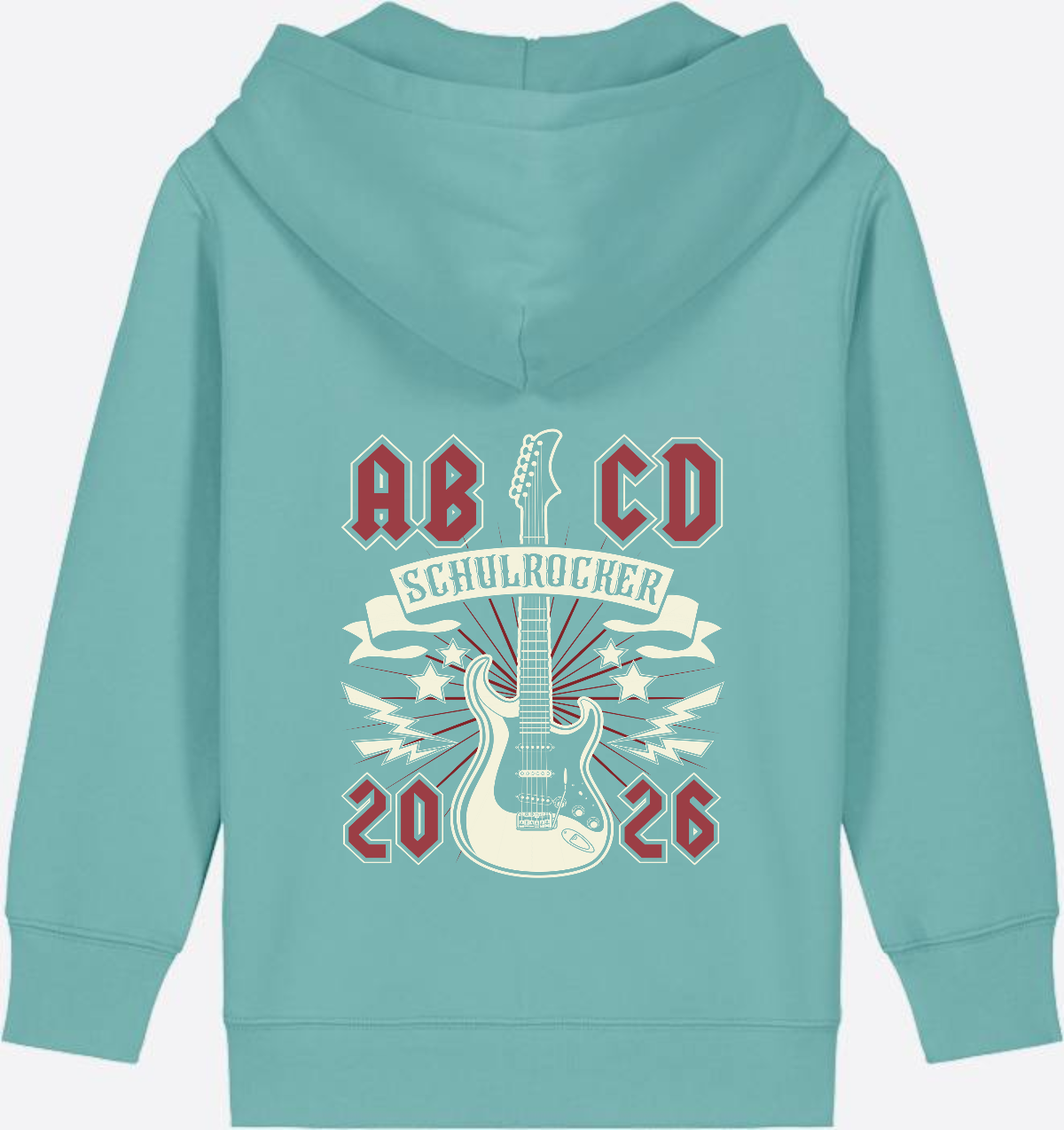 Zip-Hoodie zur Einschulung: Schulrocker mit Wunschnamen - Teal Monstera